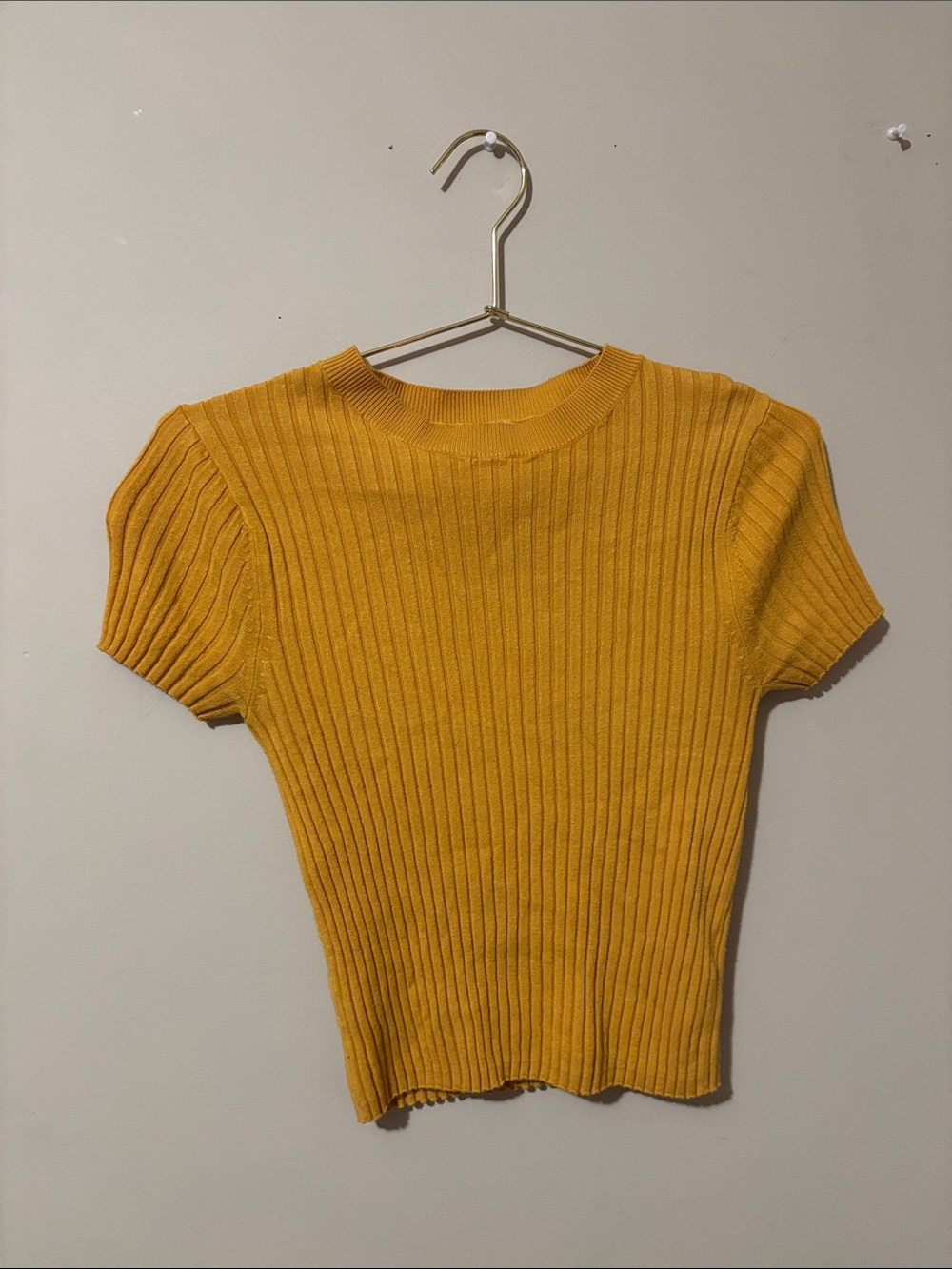 Garage Mustard Ribbed Short-Sleeve Knit Top